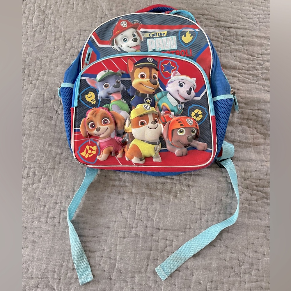 Paw Patrol Kids Backpack Blue Red dogs large toddler bag mesh drink pockets